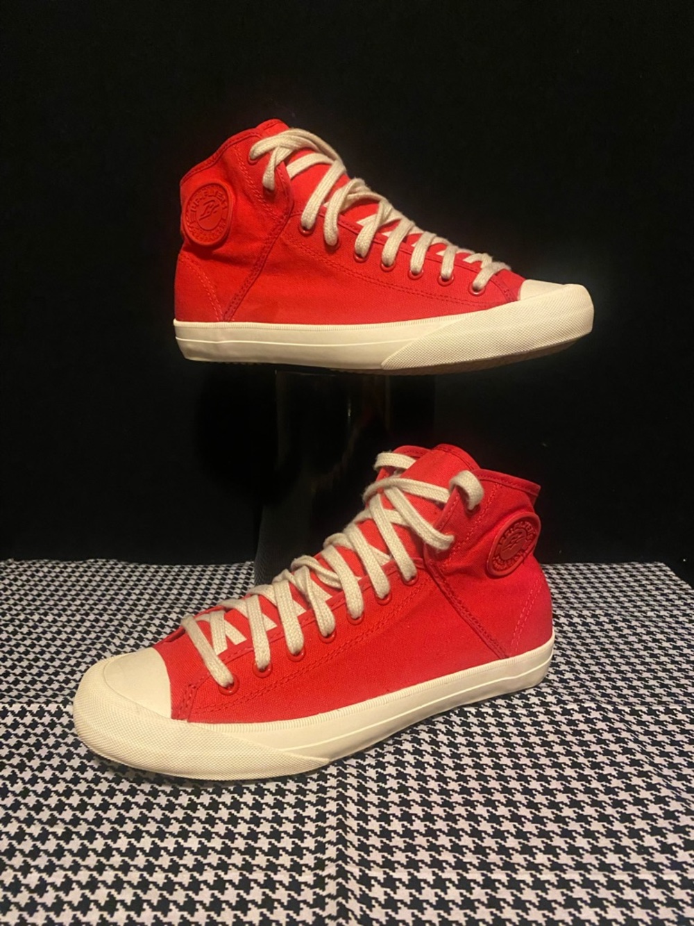 P.F. Flyers Red Canvas High-Top Sneakers with White Accents